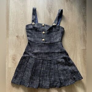 francescas jaime navy blue tweed square neck pleated mini party dress size XL